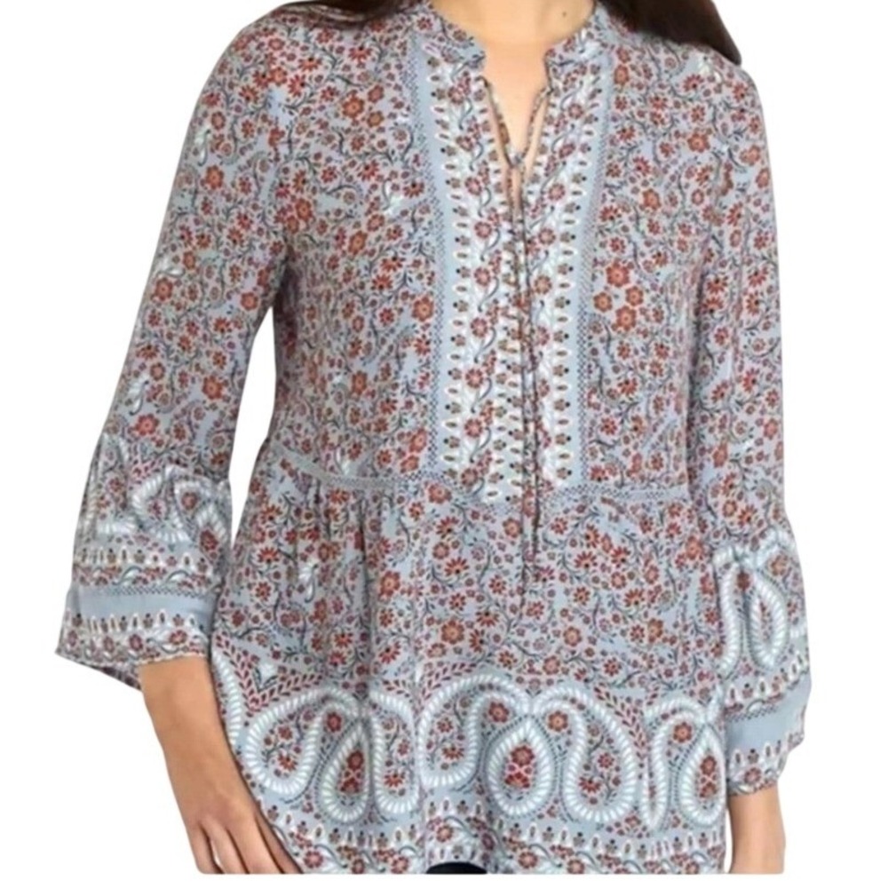 Fever London Paisley Print Boho Peasant Long Sleeve Tunic Blouse Women's 1X‎